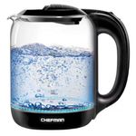 Tetera Electrica Chefman Inalambrica 1.7lts Luz LED Jarra de Cristal Negro