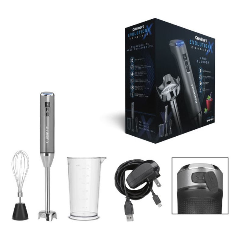Batidora de Inmersion Cuisinart Inalambrico Vaso 30 ONZ LED Recargable USB Ac...