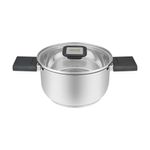 Olla Resto 1.6lts Asas Plegables-Tapa Vidrio Templado 16 Cm Induccion  Acero Inox