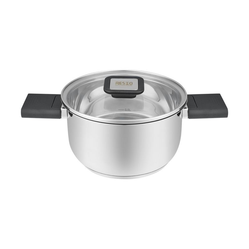 Olla Resto 1.6lts Asas Plegables-Tapa Vidrio Templado 16 Cm Induccion  Acero Inox