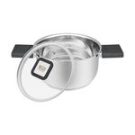 Olla Resto 1.6lts Asas Plegables-Tapa Vidrio Templado 16 Cm Induccion  Acero Inox